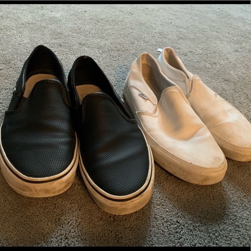 2 PAIRS OF SLIP ON VANS- Black and White